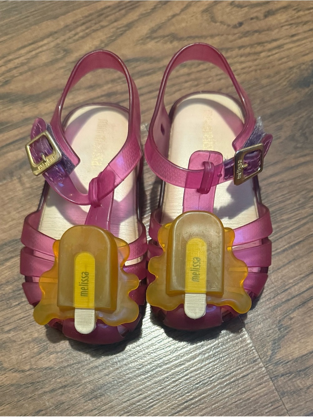 Mini Melissa Pink Jelly Sandals with Yellow Popsicle Charms
